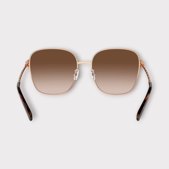 Women\'s Tory Burch Square Sunglasses in Rose Gold Frame & Light Brown Lens 57 mm